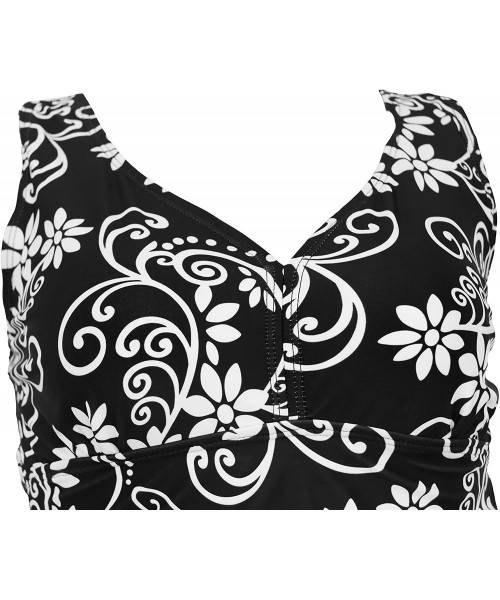 One-Pieces Women's One Piece Plus Size Swimsuits Tummy Control Swimwear Bathing Suits - Black Flower - C818DMMXSDE