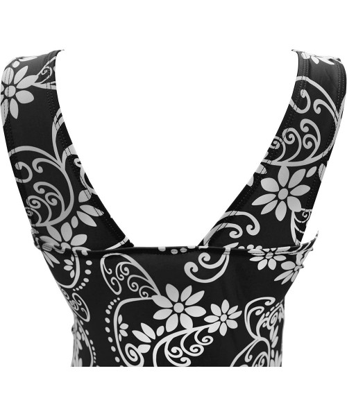 One-Pieces Women's One Piece Plus Size Swimsuits Tummy Control Swimwear Bathing Suits - Black Flower - C818DMMXSDE