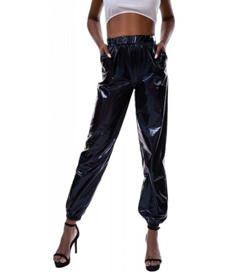 Sets Women's Metallic Shiny Jogger Pants Holographic Hip Hop Sweatpant Tap. - Black - CQ18Z3NXXKE