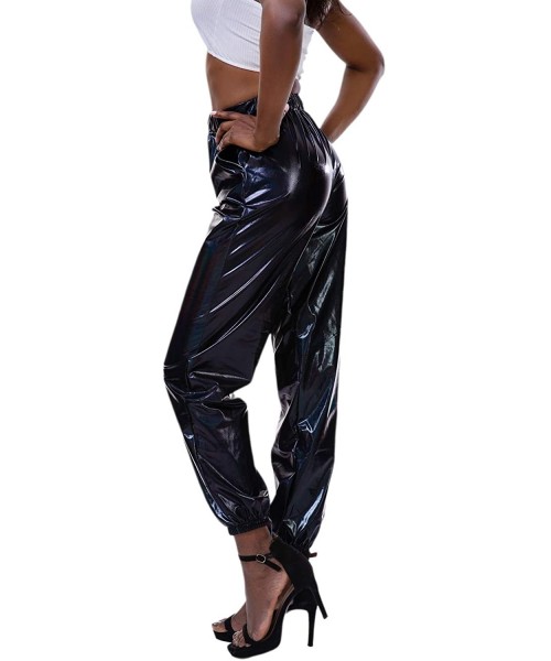 Sets Women's Metallic Shiny Jogger Pants Holographic Hip Hop Sweatpant Tap. - Black - CQ18Z3NXXKE