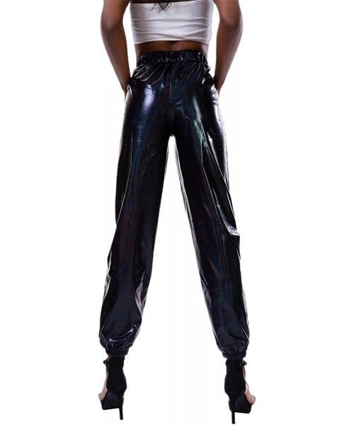 Sets Women's Metallic Shiny Jogger Pants Holographic Hip Hop Sweatpant Tap. - Black - CQ18Z3NXXKE