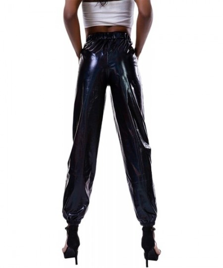 Sets Women's Metallic Shiny Jogger Pants Holographic Hip Hop Sweatpant Tap. - Black - CQ18Z3NXXKE