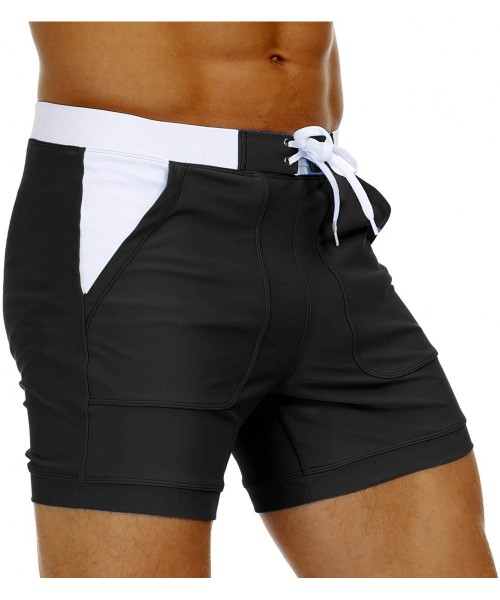 Briefs Mens Beach Swimming Trunks Board Shorts Boxer Briefs Swim Underwear with Pocket - Black - CN195NC7CWH