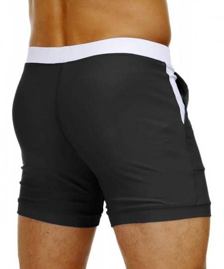 Briefs Mens Beach Swimming Trunks Board Shorts Boxer Briefs Swim Underwear with Pocket - Black - CN195NC7CWH