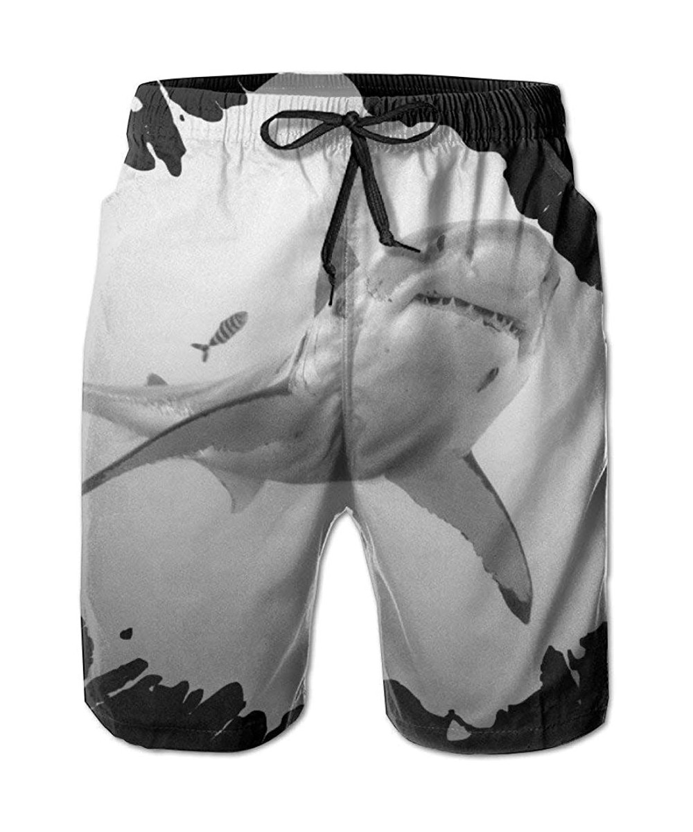 Board Shorts Men's Quick Dry Large Great White Shark Beach Shorts Swim Trunks Surf Board Shorts - White - CI18I88MT7M