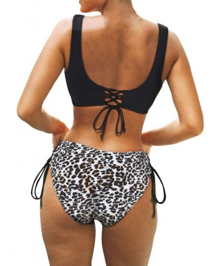 Sets Women Wrap Lace Up Bikini Twist Push Up Swimsuit 2 Piece Bikinis - 90 Black Leopard - CS198CM2UCE