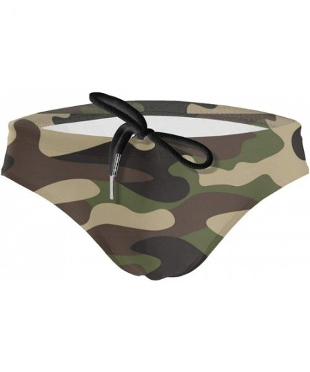 Briefs Mens Drawstring Bikini Briefs Bathing Suit - Green Brown Camo Camouflage - CI1976Y459S