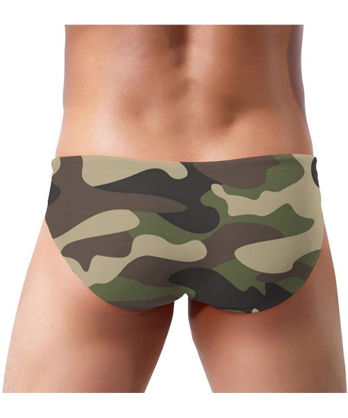 Briefs Mens Drawstring Bikini Briefs Bathing Suit - Green Brown Camo Camouflage - CI1976Y459S