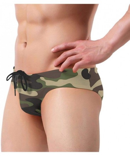 Briefs Mens Drawstring Bikini Briefs Bathing Suit - Green Brown Camo Camouflage - CI1976Y459S