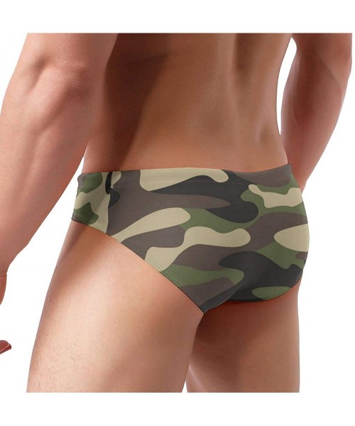 Briefs Mens Drawstring Bikini Briefs Bathing Suit - Green Brown Camo Camouflage - CI1976Y459S