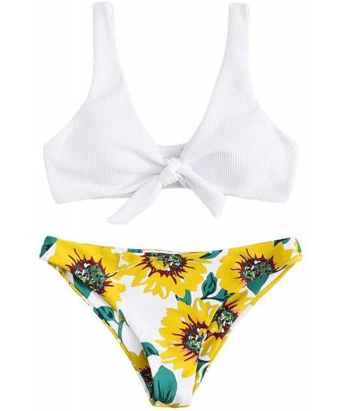 Sets Women's Sexy Bikini Swimsuit Tie Knot Front Swimwear Set - Detachable-sunflower2 - CN18OXKGQTQ