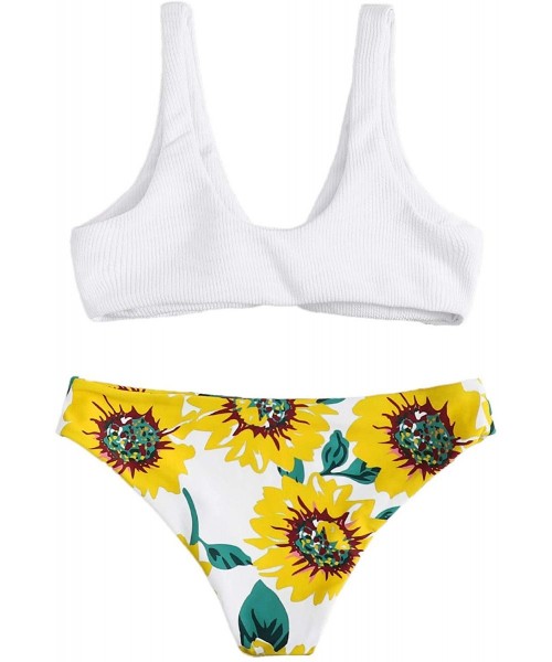 Sets Women's Sexy Bikini Swimsuit Tie Knot Front Swimwear Set - Detachable-sunflower2 - CN18OXKGQTQ