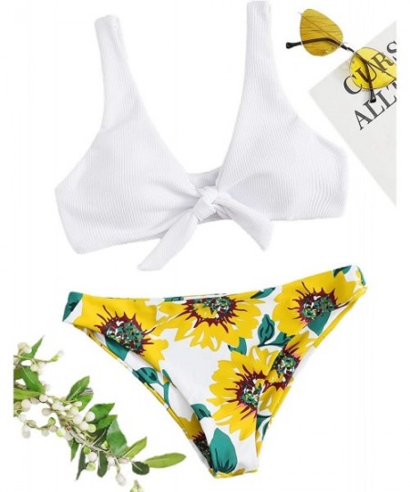 Sets Women's Sexy Bikini Swimsuit Tie Knot Front Swimwear Set - Detachable-sunflower2 - CN18OXKGQTQ