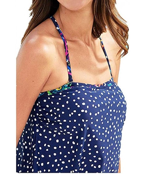 Tankinis Women's Two Piece Swimsuits Tummy Control Tankini Top Boyshort Bottom - Blue Dot - CC18OYZ8MY8