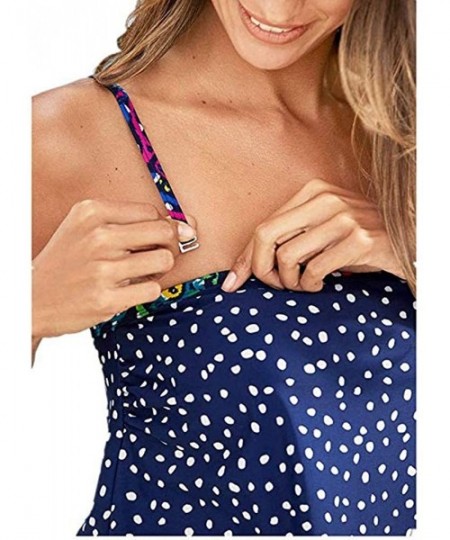 Tankinis Women's Two Piece Swimsuits Tummy Control Tankini Top Boyshort Bottom - Blue Dot - CC18OYZ8MY8