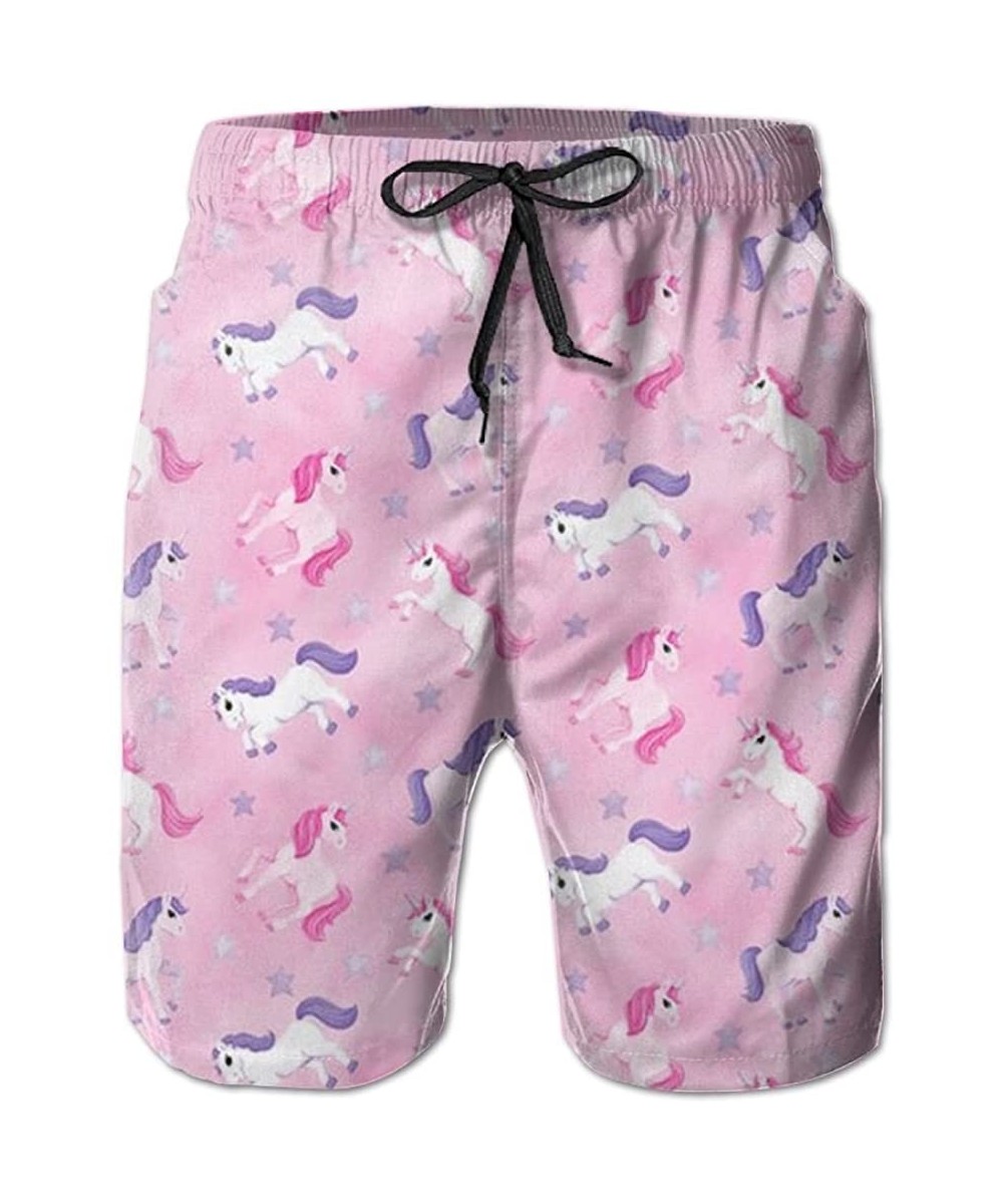 Trunks Pink Unicorn Mens Quick Dry Swim Trunks Beach Shorts - White - CX187Z5K3R6