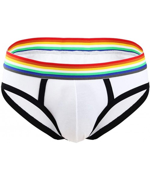 Briefs Men's Metallic Thong Swimsuit Snake Printed Underwear Briefs Trunks Underpants Bikini Swimwear - White/Rainbow - C218Y...