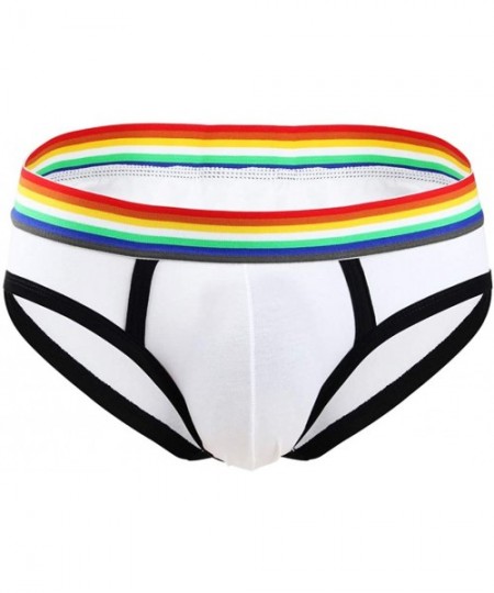 Briefs Men's Metallic Thong Swimsuit Snake Printed Underwear Briefs Trunks Underpants Bikini Swimwear - White/Rainbow - C218Y...