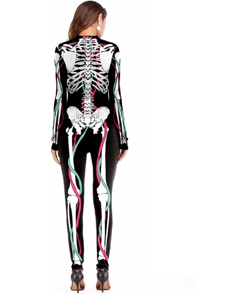 One-Pieces Women Halloween Skull Costume Printing Skeleton Cosplay Jumpsuit Romper - Print 55 - C618GRKSKWK