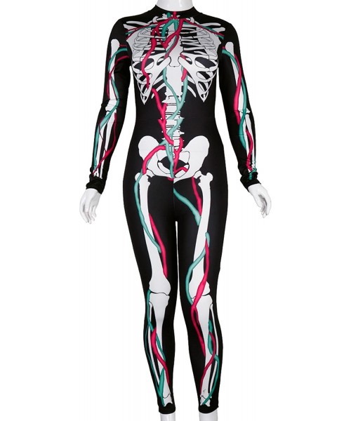 One-Pieces Women Halloween Skull Costume Printing Skeleton Cosplay Jumpsuit Romper - Print 55 - C618GRKSKWK