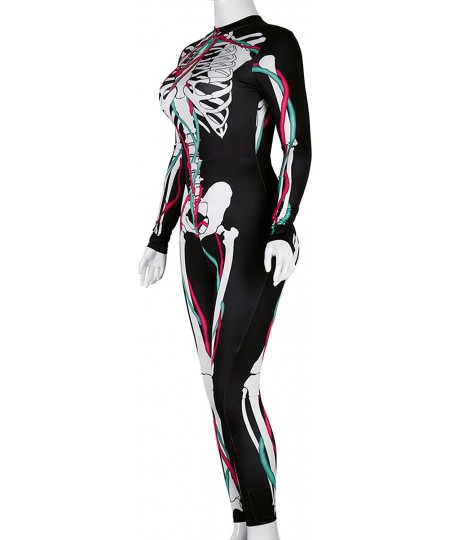 One-Pieces Women Halloween Skull Costume Printing Skeleton Cosplay Jumpsuit Romper - Print 55 - C618GRKSKWK