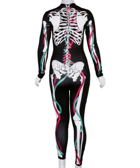 One-Pieces Women Halloween Skull Costume Printing Skeleton Cosplay Jumpsuit Romper - Print 55 - C618GRKSKWK