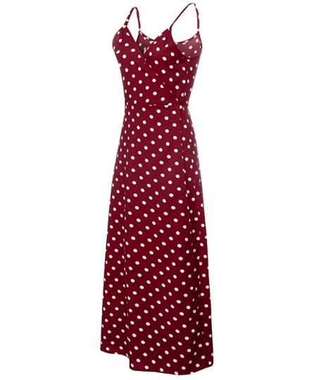 Racing Women Maxi Dresses Casual Polka Dot Boho Spaghetti Strap Empire Waist Beach Long Dresses - Wine - CQ18TZHCN26