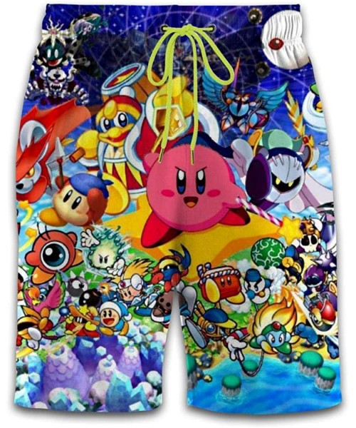 Board Shorts Funny Mens 3D Video Game k-ir-b-y Graphic Shorts Swim Trunks Beachwear Anime Cartoon Pants - White - CD197CAW79U