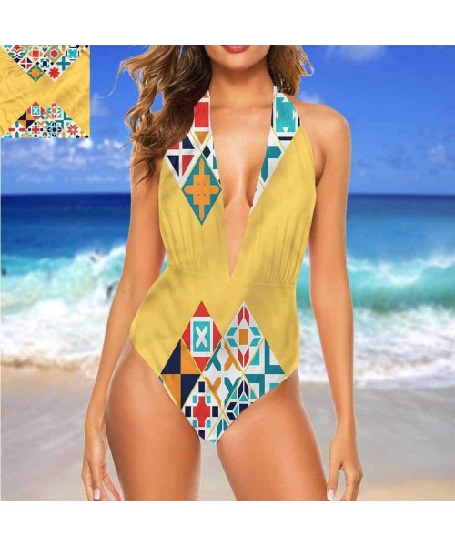 Cover-Ups Custom Cute Swimwear Yellow and Blue- Retro Tile Pattern Very Unique and So Cute - Multi 10 - CS19D6EWW9Z