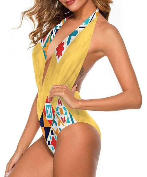 Cover-Ups Custom Cute Swimwear Yellow and Blue- Retro Tile Pattern Very Unique and So Cute - Multi 10 - CS19D6EWW9Z