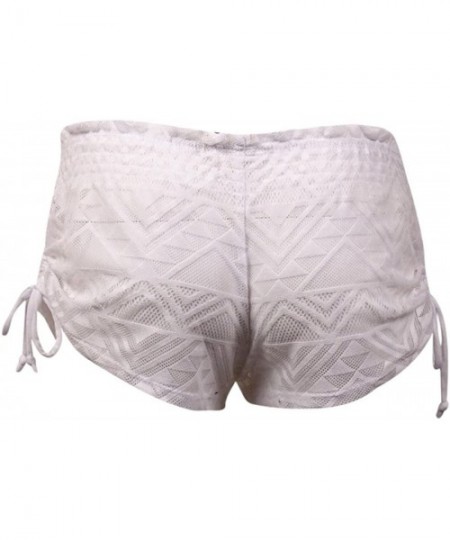 Bottoms Women's Ruched-Tie Lace Shorts Swim Cover-Up - White - CN17YE33OHL