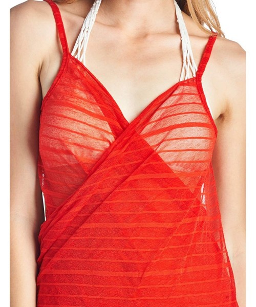 Cover-Ups Women's Bikini Cover Ups Wrap Backless Strap Beach Summer Dress - Red - CB17XHZXSSU