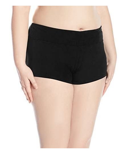 Bottoms Women's Plus-Size Super Solids Twist Front Boy Short Bikini Bottom - Black - CJ12MXZNE18