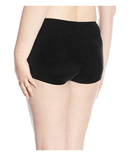 Bottoms Women's Plus-Size Super Solids Twist Front Boy Short Bikini Bottom - Black - CJ12MXZNE18