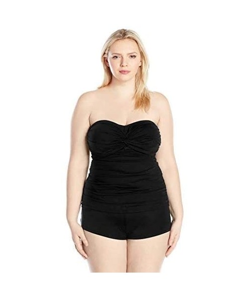 Bottoms Women's Plus-Size Super Solids Twist Front Boy Short Bikini Bottom - Black - CJ12MXZNE18