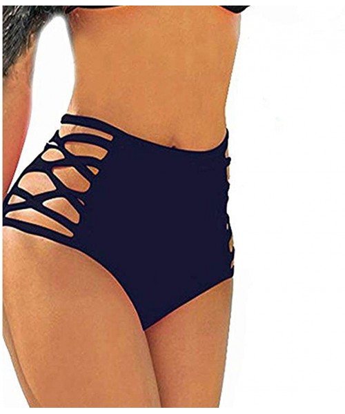 Tankinis Sexy Women's Bikini Retro High Waisted Strappy Brief Bottom Solid Tankini Swimsuit - Blue - CV18530SR3H