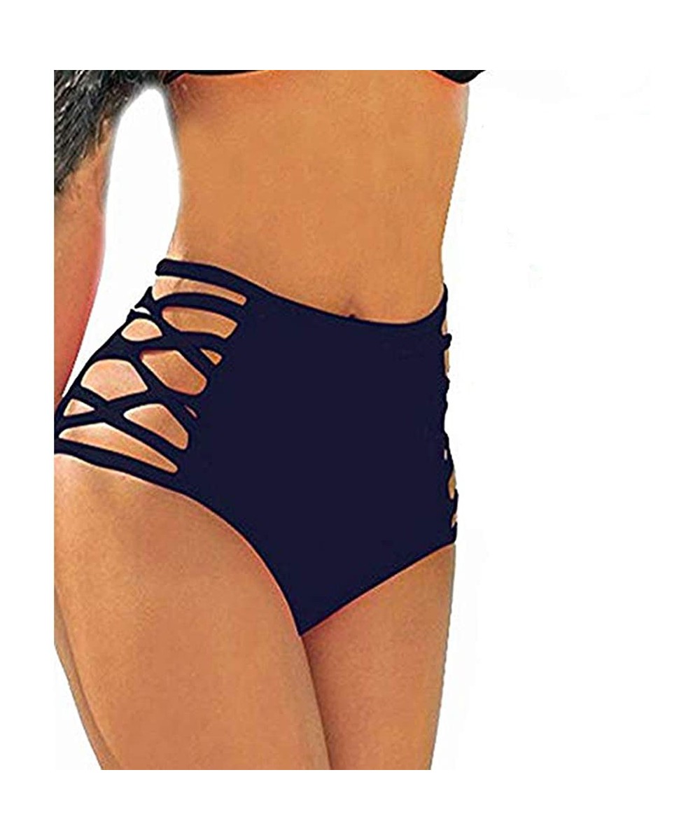 Tankinis Sexy Women's Bikini Retro High Waisted Strappy Brief Bottom Solid Tankini Swimsuit - Blue - CV18530SR3H