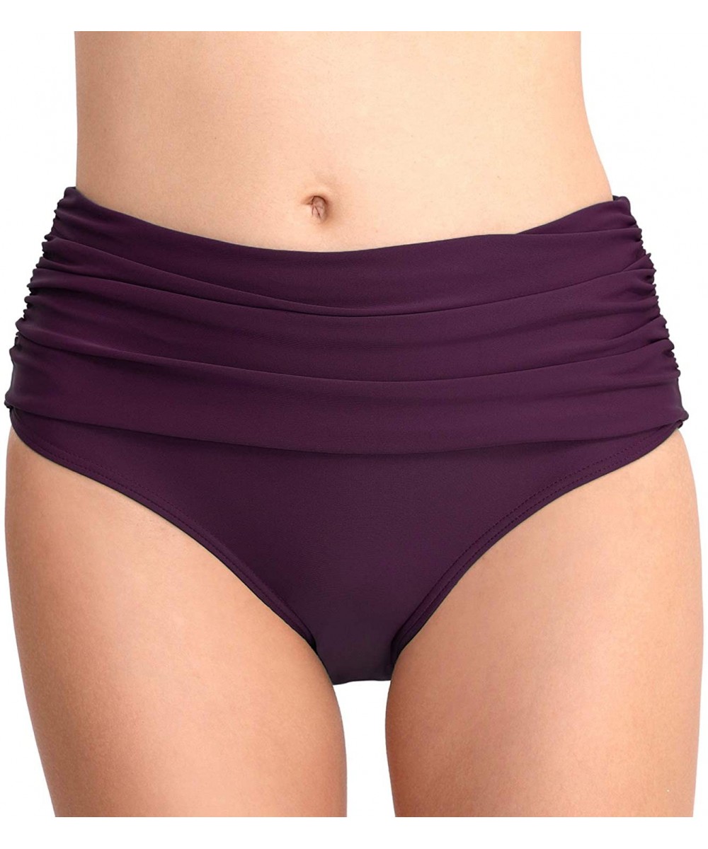 Bottoms Women's Ruched Bikini Bottom Triangle Thong Swimsuit Solid Swim Shorts Briefs - Purple - CD18SUZ86D3