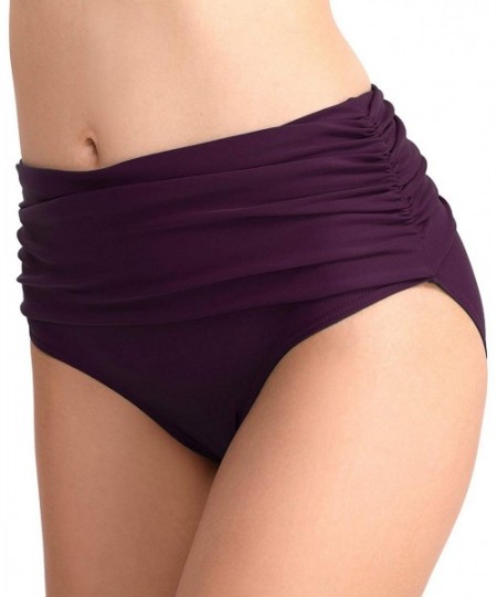 Bottoms Women's Ruched Bikini Bottom Triangle Thong Swimsuit Solid Swim Shorts Briefs - Purple - CD18SUZ86D3