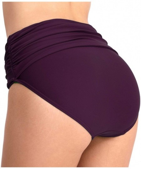 Bottoms Women's Ruched Bikini Bottom Triangle Thong Swimsuit Solid Swim Shorts Briefs - Purple - CD18SUZ86D3