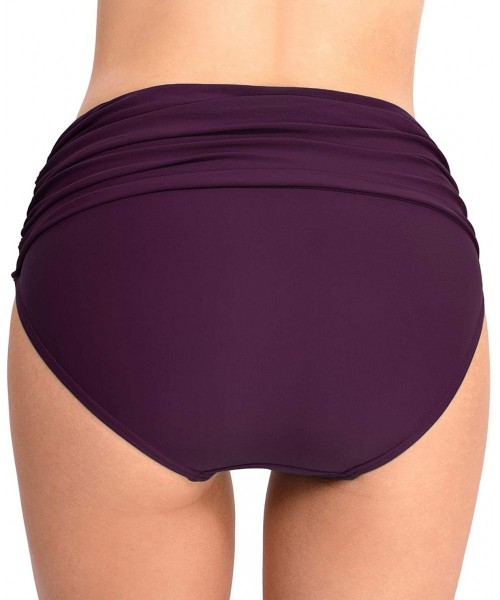 Bottoms Women's Ruched Bikini Bottom Triangle Thong Swimsuit Solid Swim Shorts Briefs - Purple - CD18SUZ86D3