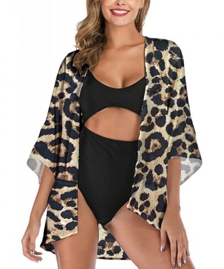 Cover-Ups Women's Open Front Sheer Chiffon Kimono Cardigan Beach Swimsuits Cover Ups Floral Print 3/4 Sleeve Casual Loose Cap...