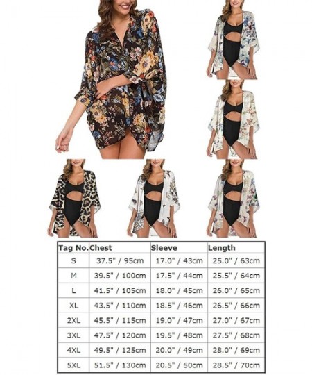 Cover-Ups Women's Open Front Sheer Chiffon Kimono Cardigan Beach Swimsuits Cover Ups Floral Print 3/4 Sleeve Casual Loose Cap...