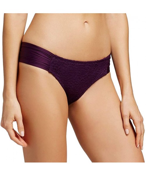 Tankinis Women's Crochet Tabside Bikini Bottom - Dark Plum Purple - CK18NWNYQAX