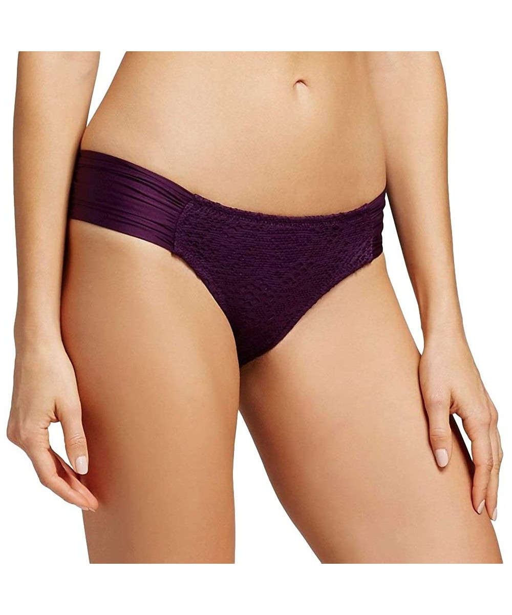 Tankinis Women's Crochet Tabside Bikini Bottom - Dark Plum Purple - CK18NWNYQAX