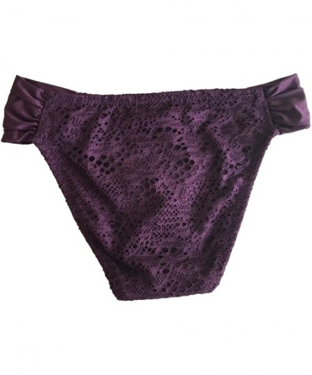 Tankinis Women's Crochet Tabside Bikini Bottom - Dark Plum Purple - CK18NWNYQAX