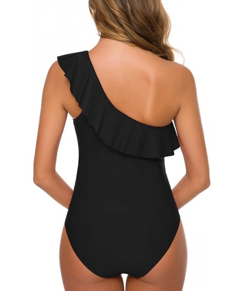 One-Pieces Women One Piece Maternity Swimsuits One Shoulder Swimwear Asymmetric Ruffle Flounce Monokini Bathing Suits Black -...