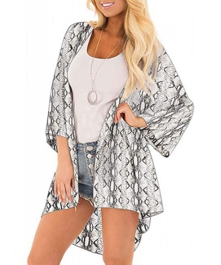 Cover-Ups Women's Floral Print Kimono Cardigan Loose Cover Up Casual Blouse Tops - C-snake - CB19798T4EA