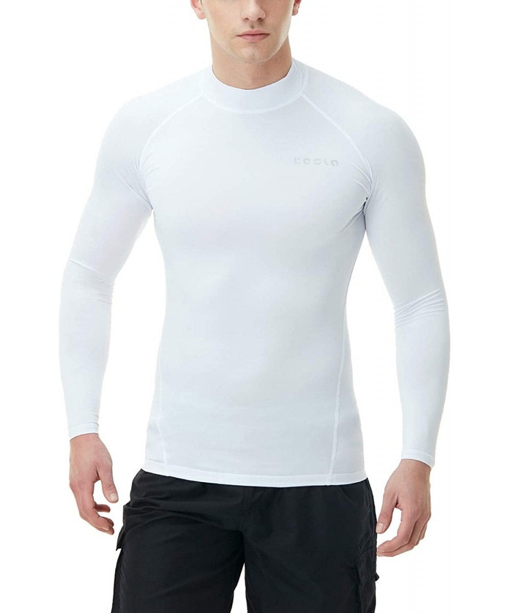 Rash Guards Men's UPF 50+ Long Sleeve Rash Guard- UV/SPF Quick Dry Swim Shirt- Water Surf Swimming Shirts - Basic(msr19) - Wh...