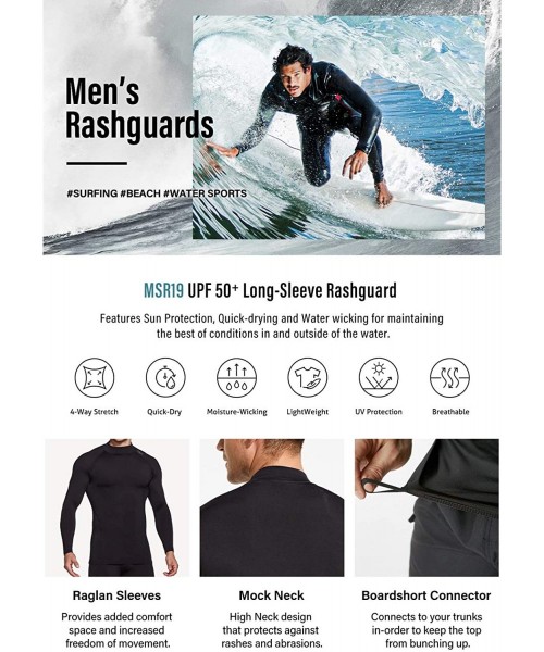 Rash Guards Men's UPF 50+ Long Sleeve Rash Guard- UV/SPF Quick Dry Swim Shirt- Water Surf Swimming Shirts - Basic(msr19) - Wh...